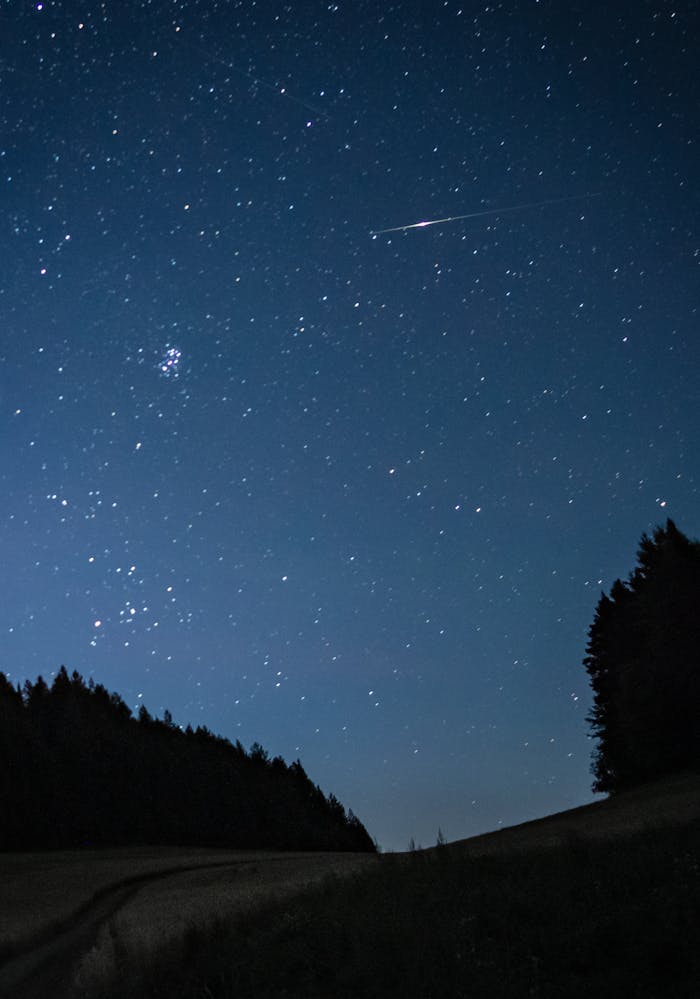 Services-03 Beautiful night sky with a shooting star and constellation in Sharkan, Udmurt Republic, Russia.